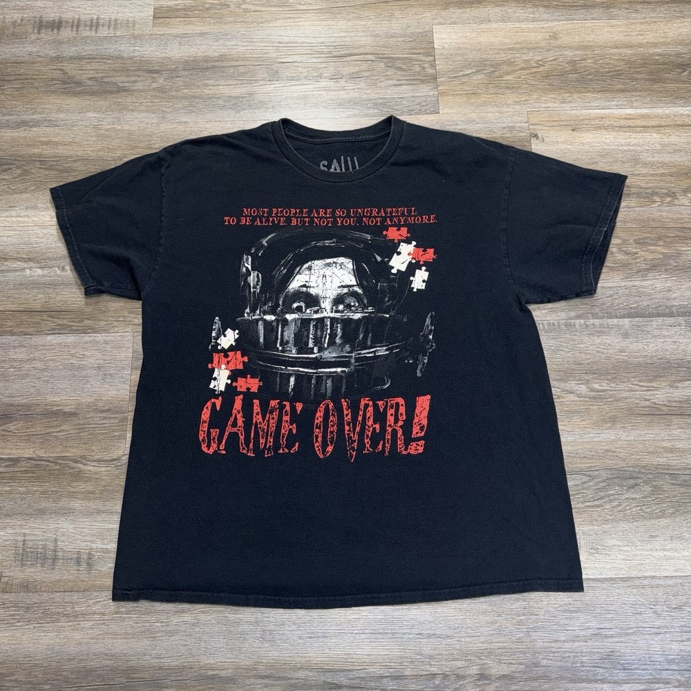 SAW Horror Movie Shirt Mens/Unisex XL Black Short-Sleeve w/Graphic Print